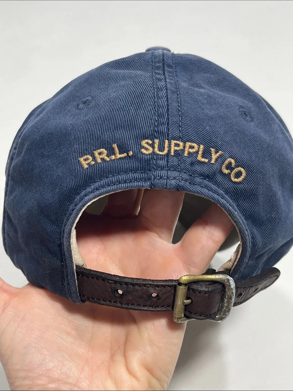 Polo Ralph Lauren Navy Leather Strap Baseball Cap Hat Adjustable